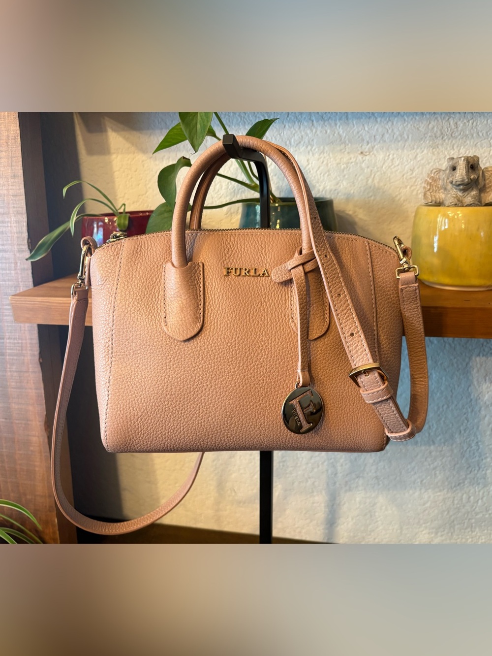 Furla Mini Leather Satchel Crossbody Bag Blush Pink Gold Hardware